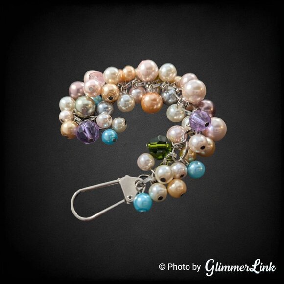 Accessories - Multicolor Pastel Beaded Cluster Faux Pearl Faceted Bead Purse Charm Keychain